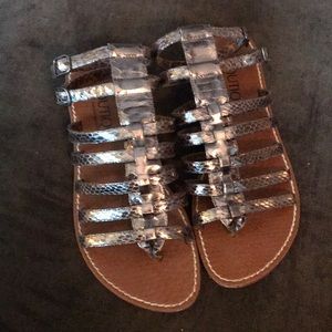 Metallic snakeskin sandals